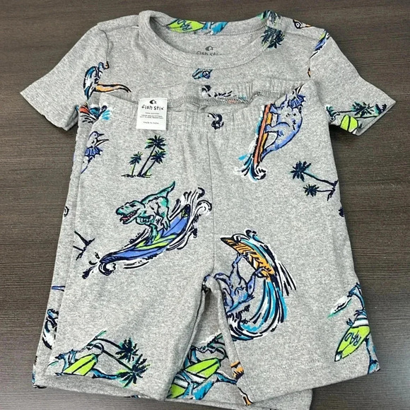NWOT Fish Stix Surfing Dino pajamas 4T - Picture 9 of 9